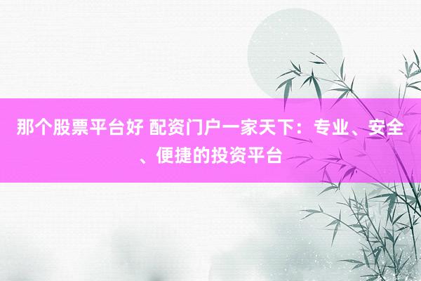 那个股票平台好 配资门户一家天下：专业、安全、便捷的投资平台