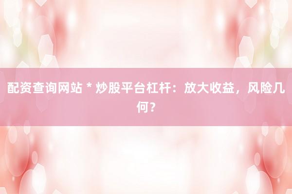配资查询网站 * 炒股平台杠杆：放大收益，风险几何？