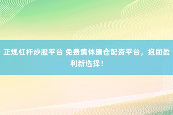 正规杠杆炒股平台 免费集体建仓配资平台，抱团盈利新选择！