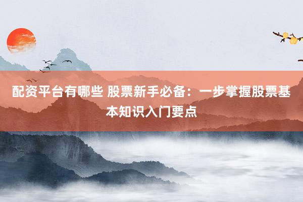 配资平台有哪些 股票新手必备：一步掌握股票基本知识入门要点