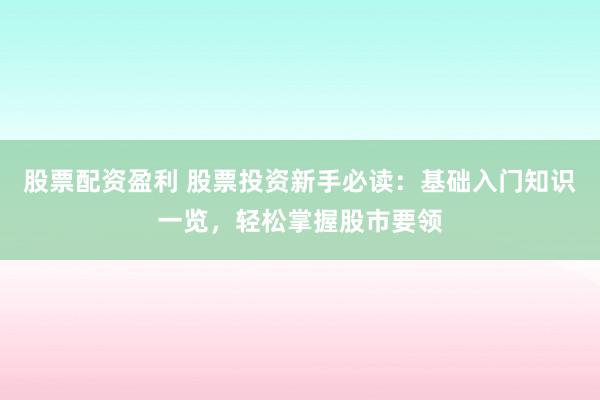股票配资盈利 股票投资新手必读：基础入门知识一览，轻松掌握股市要领