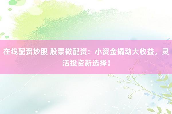 在线配资炒股 股票微配资：小资金撬动大收益，灵活投资新选择！