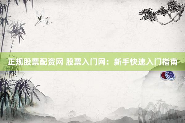 正规股票配资网 股票入门网：新手快速入门指南