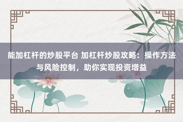 能加杠杆的炒股平台 加杠杆炒股攻略：操作方法与风险控制，助你实现投资增益