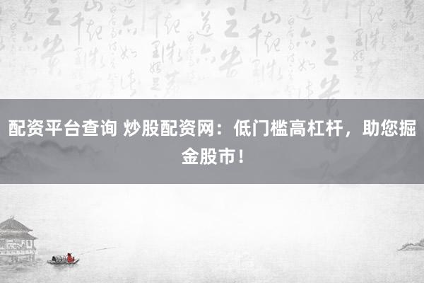配资平台查询 炒股配资网：低门槛高杠杆，助您掘金股市！
