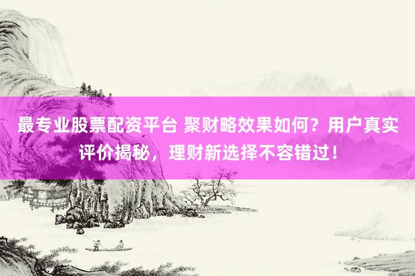 最专业股票配资平台 聚财略效果如何？用户真实评价揭秘，理财新选择不容错过！