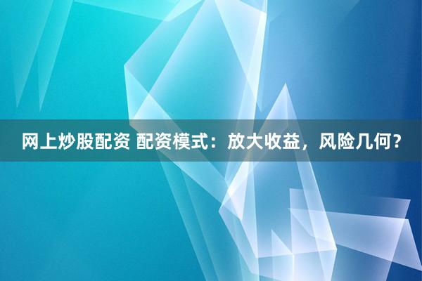 网上炒股配资 配资模式:放大收益,风险几何?