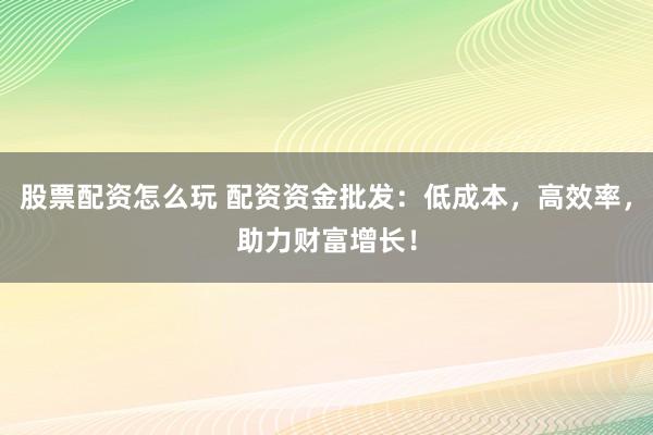 股票配资怎么玩 配资资金批发:低成本,高效率,助力财富增长!