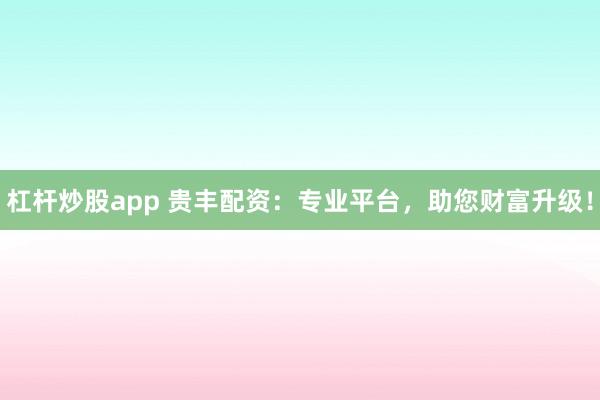 杠杆炒股app 贵丰配资：专业平台，助您财富升级！