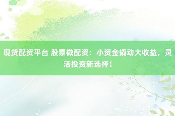 现货配资平台 股票微配资：小资金撬动大收益，灵活投资新选择！