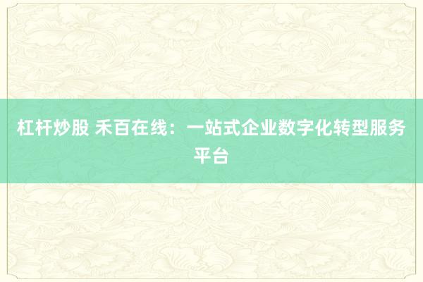 杠杆炒股 禾百在线:一站式企业数字化转型服务平台