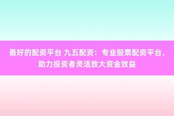 最好的配资平台 九五配资:专业股票配资平台,助力投资者灵活放大资金效益