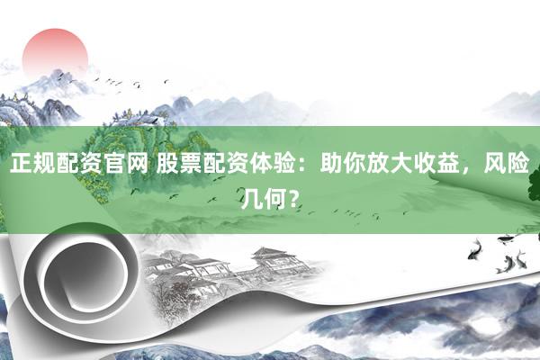 正规配资官网 股票配资体验：助你放大收益，风险几何？