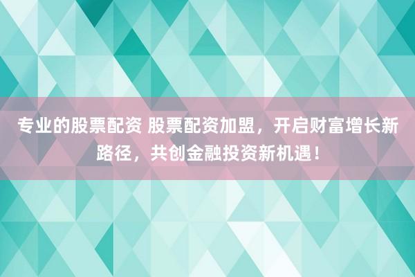 专业的股票配资 股票配资加盟,开启财富增长新路径,共创金融投资新机遇!