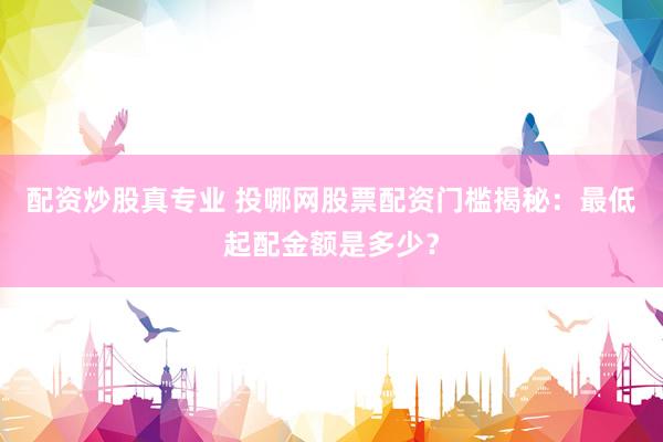配资炒股真专业 投哪网股票配资门槛揭秘：最低起配金额是多少？