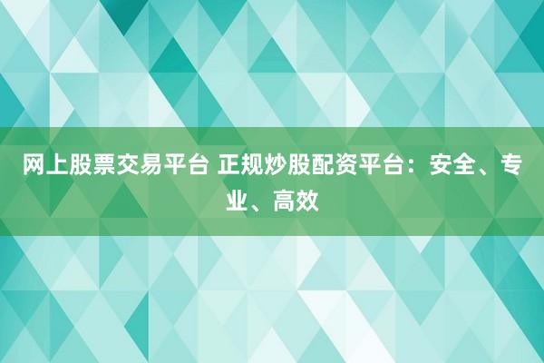 网上股票交易平台 正规炒股配资平台：安全、专业、高效